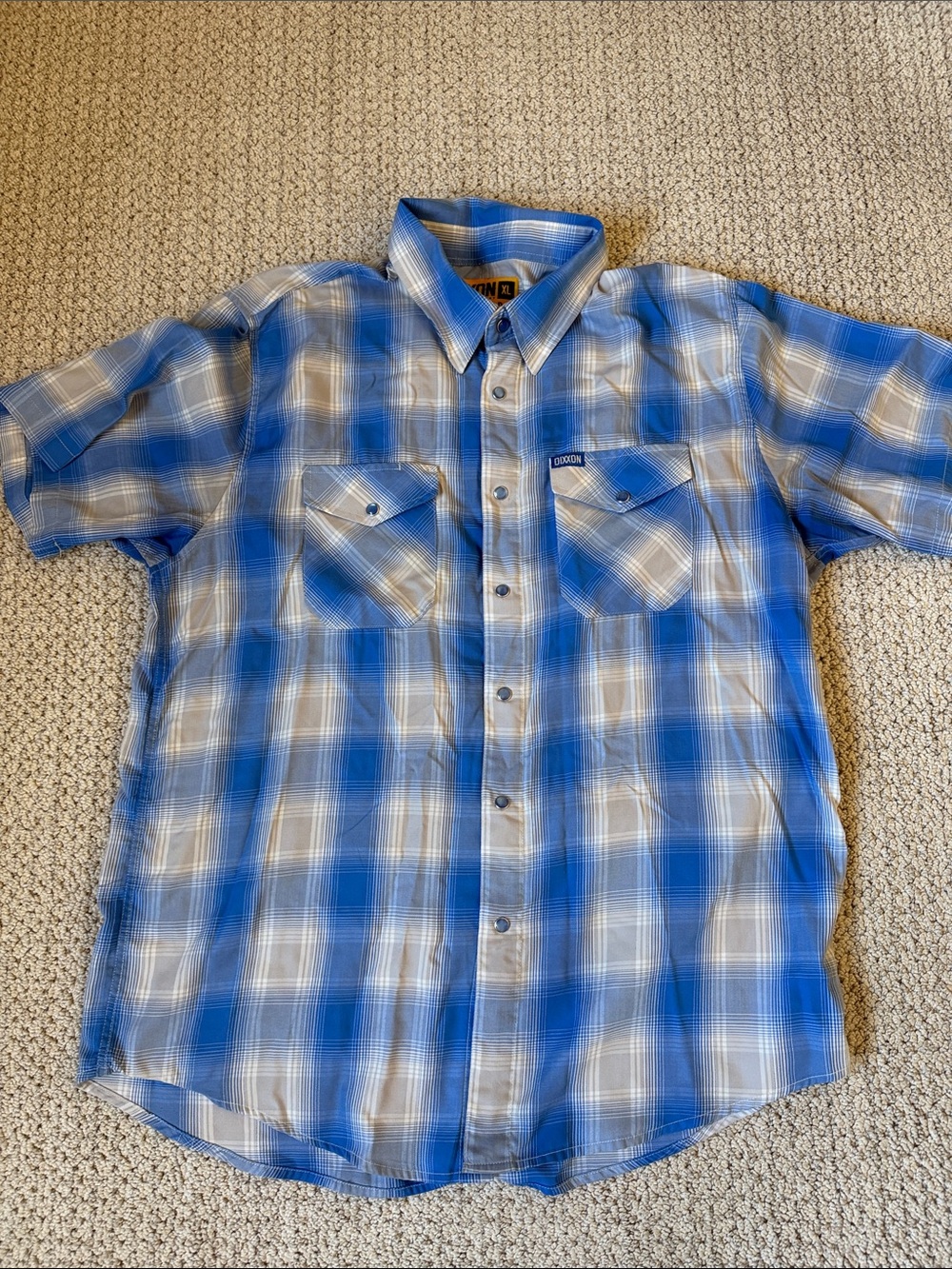 DIXXON Blue and White Plaid Short-Sleeve Button-Down Shirt